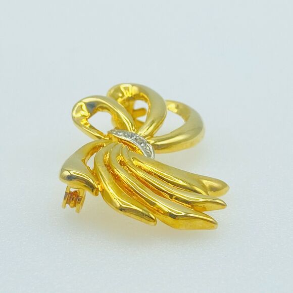 Swarovski Gold Tone Bow Brooch Pin Clear Crystal Rhinestones 2" - Picture 8 of 9